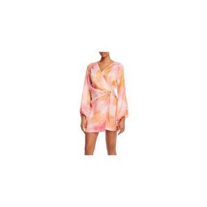 ART DEALER Womens Pink Tie Long Sleeve Mini Evening Wrap Dress S
